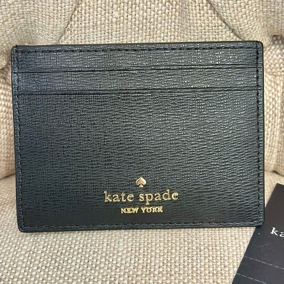 NWT Kate Spade NYC Big Apple Pretzel Small Saffiano Slim Card Case Holder Black - Picture 6 of 6